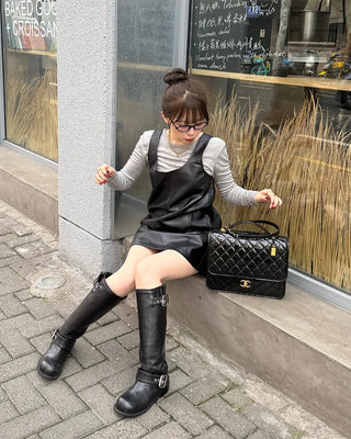 Leather mini dress