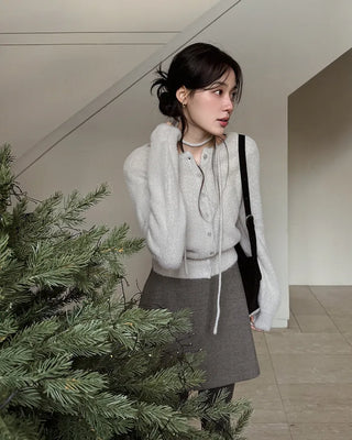 (4 colors) Ribbon Strap Fur Cardigan
