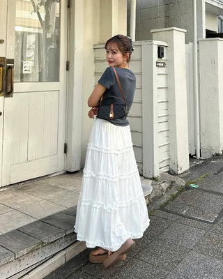 Frilled Can-Can Long Skirt