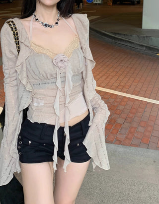 lace halter vest two-piece cardigan