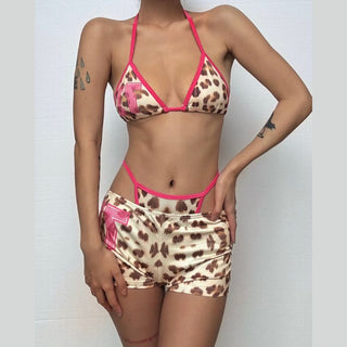 Halter leopard print 3 piece mini short pant set