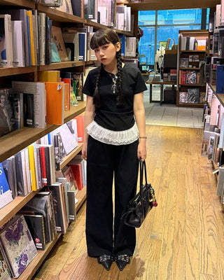 Lace Shirring Half-Sleeve T-Shirt