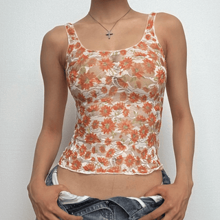 U neck flower print backless cami top