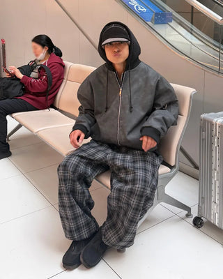 Big check wide pants