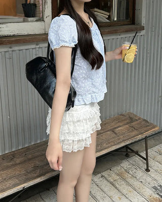 Puff sleeve lace detail blouse