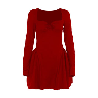 Long sleeve sweetheart neck bowknot mini dress