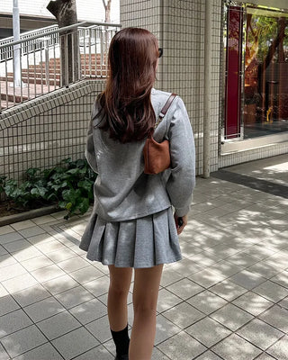 Sweatshirt & Pleated Mini Skirt Set