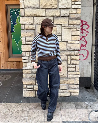 Striped Henley Neck Knit