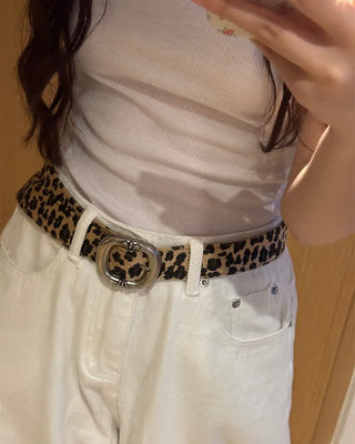 Round leopard belt