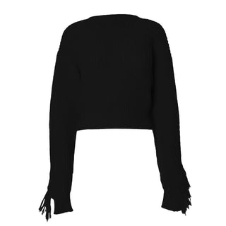 Long sleeve crewneck tassels knitted top