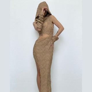 Irregular hollow out ruched gloves cut out mini dress