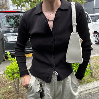 V-neck ribbed cardigan