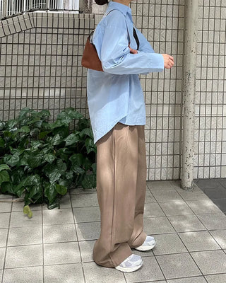 Double-pleated wide-fit slacks