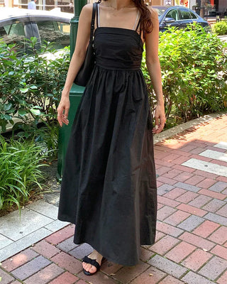 Side-tucked flared long dress