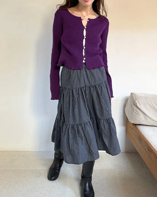 Checked tiered flared skirt