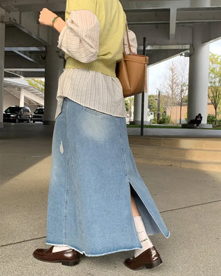 Long denim skirt