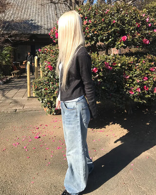 Semi-wide denim pants