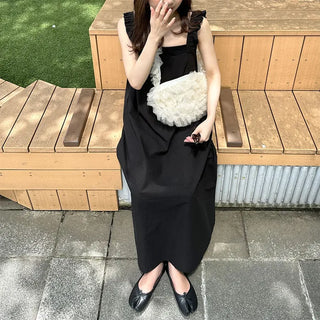 Shirred sleeveless long dress