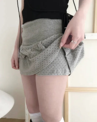 (2 colors) Polka Dot Frill Skirt Pants