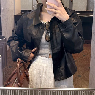 Casual short leather jacket