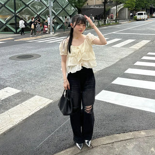 Vintage slit denim pants