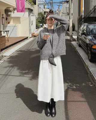 Cotton frill midi skirt
