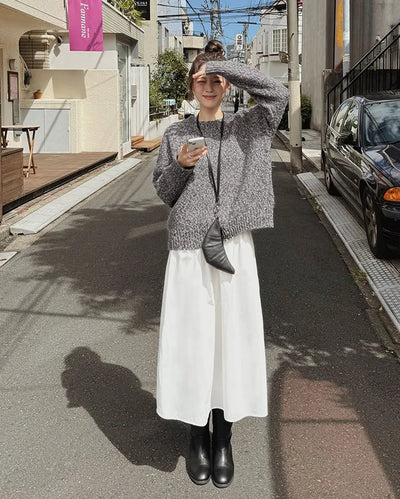 Cotton frill midi skirt