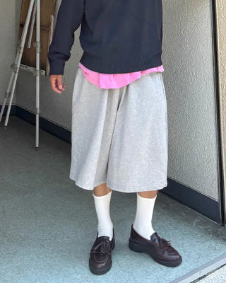 Belted wide sweat Bermuda shorts