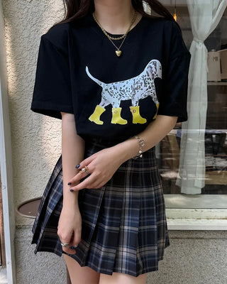 Rain boot puffy print half-sleeve T-shirt