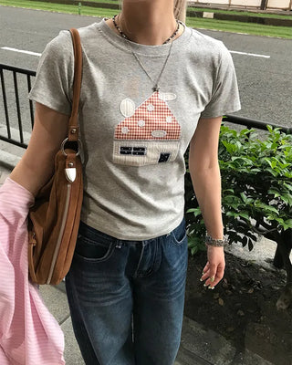 House print half-length T-shirt