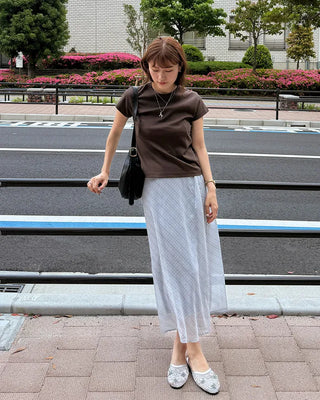 Checked sheer long skirt