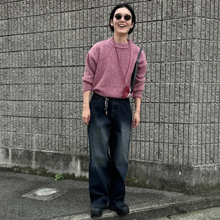 Striped ribbed denim pants