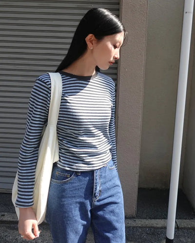 Striped simple long-sleeved T-shirt