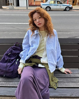 High-neck striped pattern blouson