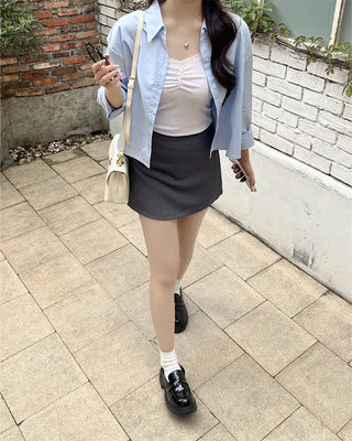 Wide cuff cropped shirt