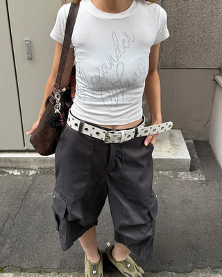 Cubic Lettering Slim Crop T-Shirt