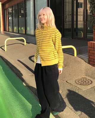 Striped knit zip-up