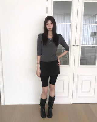 star button mid sleeve tee (3color)