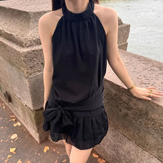 Halter neck frill mini dress