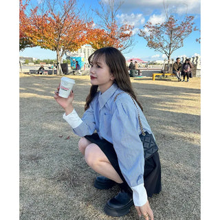 Striped two-tone cropped shirt