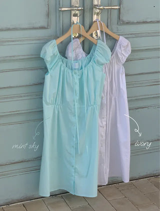 Mini Ribbon Puff Shirring Elastic Dress (2c)