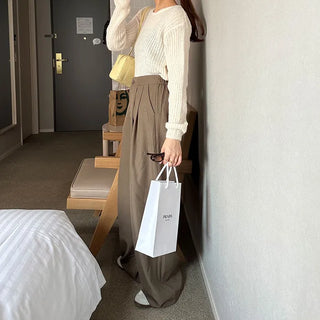 Double-pleated wide-leg slacks