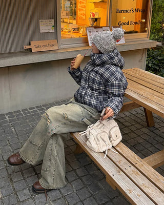 Checked Hooded Down Jacket
