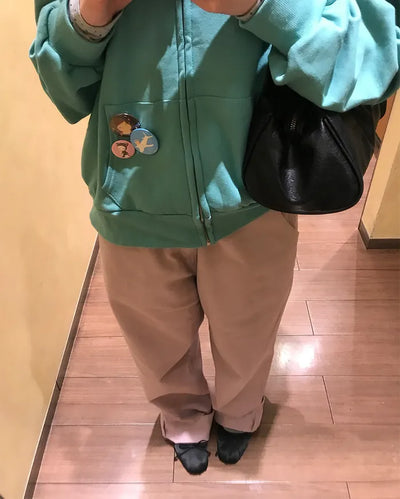Back flap pocket cotton wide pants