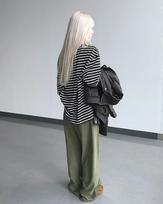 Round neck striped long-sleeve T-shirt