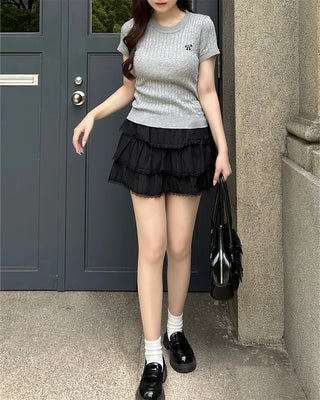 Ribbon Stitch Half-Sleeve Knit