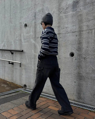 Striped polo collar knit