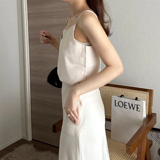 V-neck satin sleeveless top