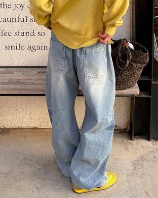 Washed string denim pants