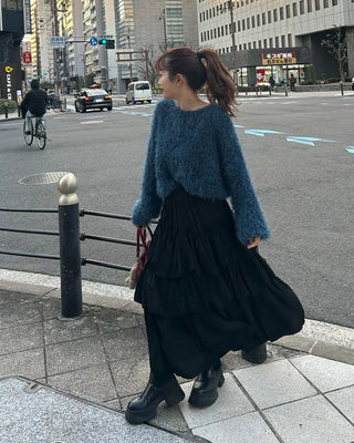 Frilled tiered long skirt